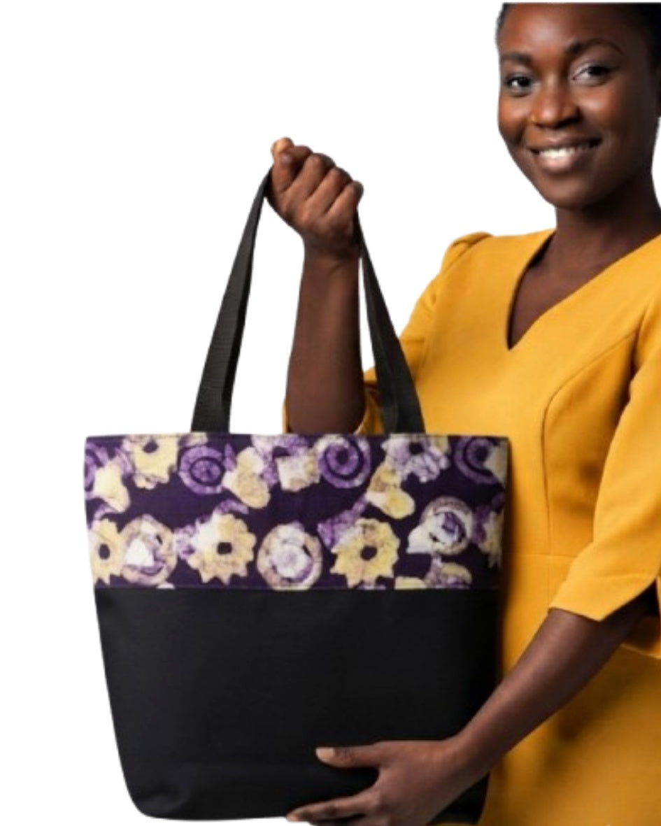 Leather & Batik Shopping Tote - 001