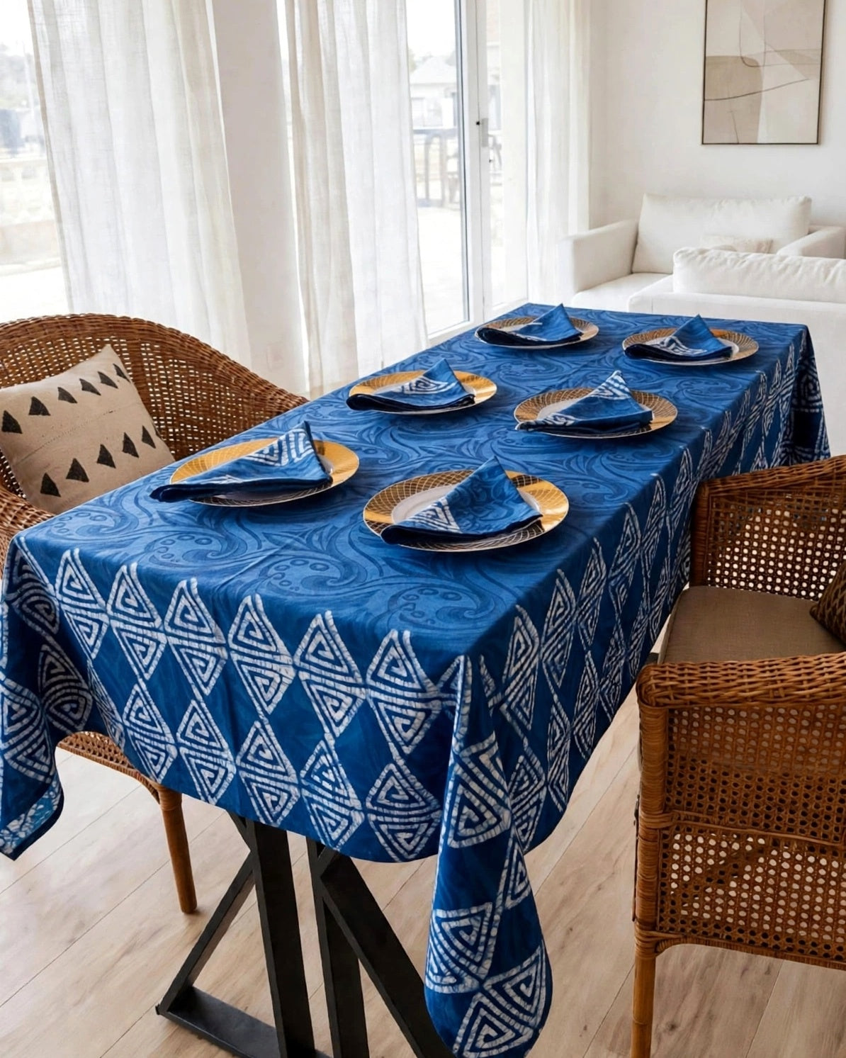 Rectangular Batik Table Cloth Set with 6 Matching Napkins - 004